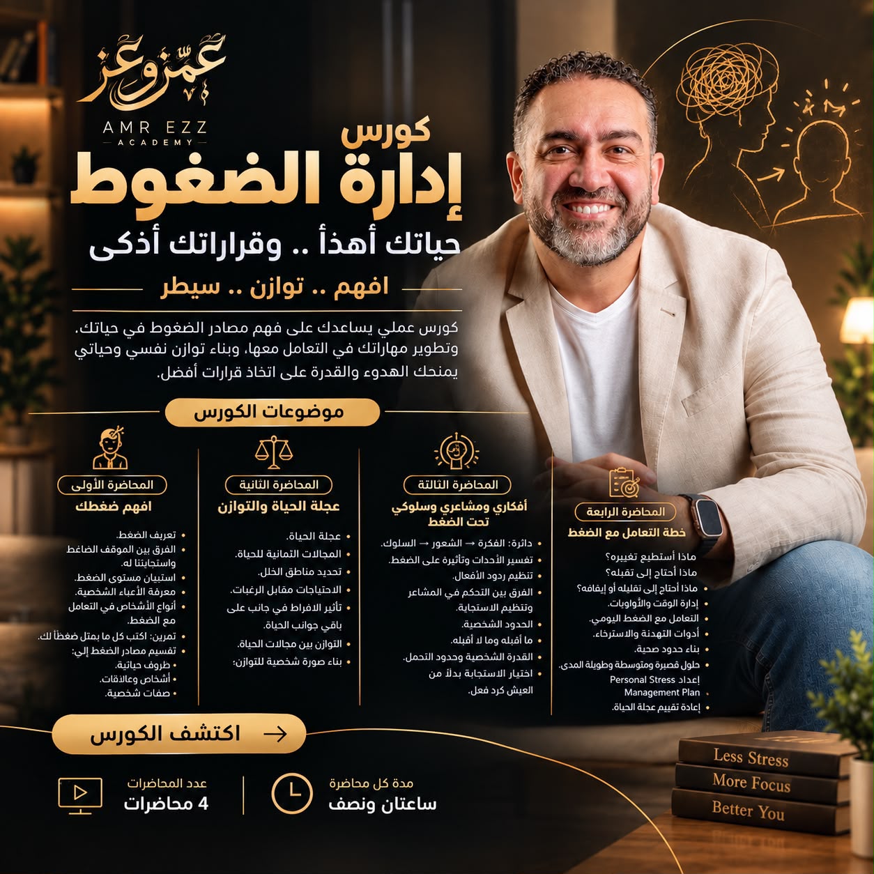 غلاف كورس إدارة الضغوط مع عمرو عز
